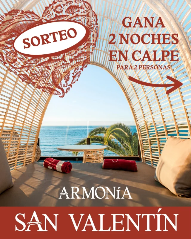 Este San Valentín, el amor se celebra frente al mar.

Durante el fin de semana de San Valentín, en Armonía Beach Club hemos diseñado un menú especial para compartir una velada única: sabores cuidados, ambiente sereno y la atención que una ocasión así merece. Una experiencia para disfrutar sin prisas, dejarse llevar y celebrar lo que importa, con el Mediterráneo como telón de fondo.

Y queremos que el recuerdo vaya un paso más allá ✨ Entre quienes disfruten de nuestro menú especial de San Valentín, sorteamos una estancia de 2 noches en Gran Hotel Solymar (4★) con desayuno incluido, para seguir celebrando en uno de los rincones más especiales de la Costa Blanca.

Este San Valentín, regala tiempo, calma y experiencias. Nosotros ponemos el escenario. 💙

—

This Valentine’s Day, love is celebrated by the sea.

Throughout Valentine’s weekend, Armonía Beach Club presents a specially crafted menu designed to share a truly special evening: refined flavors, a serene atmosphere, and the attention an occasion like this deserves. An experience to enjoy without rush, to unwind and celebrate what truly matters, with the Mediterranean as your backdrop.

And we want the memory to go even further ✨ Among all guests who enjoy our Valentine’s special menu, we will raffle a 2-night stay at Gran Hotel Solymar (4★) with breakfast included, to continue the celebration in one of the most special spots on the Costa Blanca.

This Valentine’s Day, give time, calm, and experiences. We set the scene. 💙
