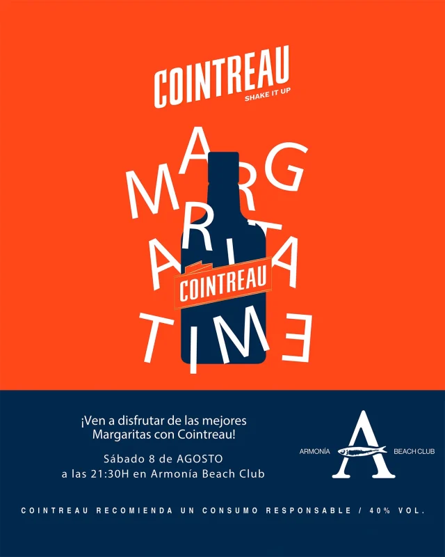 🍸✨ Este sábado, Armonía Beach Club se llena del sabor más icónico del verano.

De la mano de @cointreau , te invitamos a disfrutar de una noche muy especial dedicada al cóctel por excelencia: la Margarita. Una experiencia donde el mejor ambiente, la música y el auténtico sabor se unen frente al mar.

🍊 Margaritas elaboradas con Cointreau
🎻 Actuación de violín en vivo con Mike Bow, acompañando la velada con un repertorio lleno de ritmo y energía
📸 Fotos Polaroid para llevarte un recuerdo de la noche
🎁 Sorpresas, regalos y alguna que otra experiencia preparada por la marca durante el evento

📅 Sábado 8 de agosto
🕘 21:30 h
📍 Armonía Beach Club

Te esperamos para vivir una noche llena de sabor, música y buen ambiente junto al mar. 🧡

🥂 En Armonía Beach Club recomendamos disfrutar de un consumo responsable.

🍸✨ This Saturday, Armonía Beach Club welcomes one of summer's most iconic cocktail nights.

In collaboration with @cointreau, join us for a special evening celebrating the Margarita. Enjoy an unforgettable atmosphere by the sea, signature cocktails and live entertainment.

🍊 Margaritas crafted with Cointreau
🎻 Live violin performance by Mike Bow with an upbeat soundtrack for the evening
📸 Instant Polaroid keepsakes
🎁 Exclusive surprises and giveaways throughout the event

📅 Saturday, August 8
🕘 9:30 PM
📍 Armonía Beach Club

Join us for an unforgettable summer evening filled with great cocktails, live music and the best seaside atmosphere.

🥂 At Armonía Beach Club, we encourage responsible drinking.

#ArmoniaBeachClub #Cointreau #MargaritaNight #MarMenor #LosAlcázares